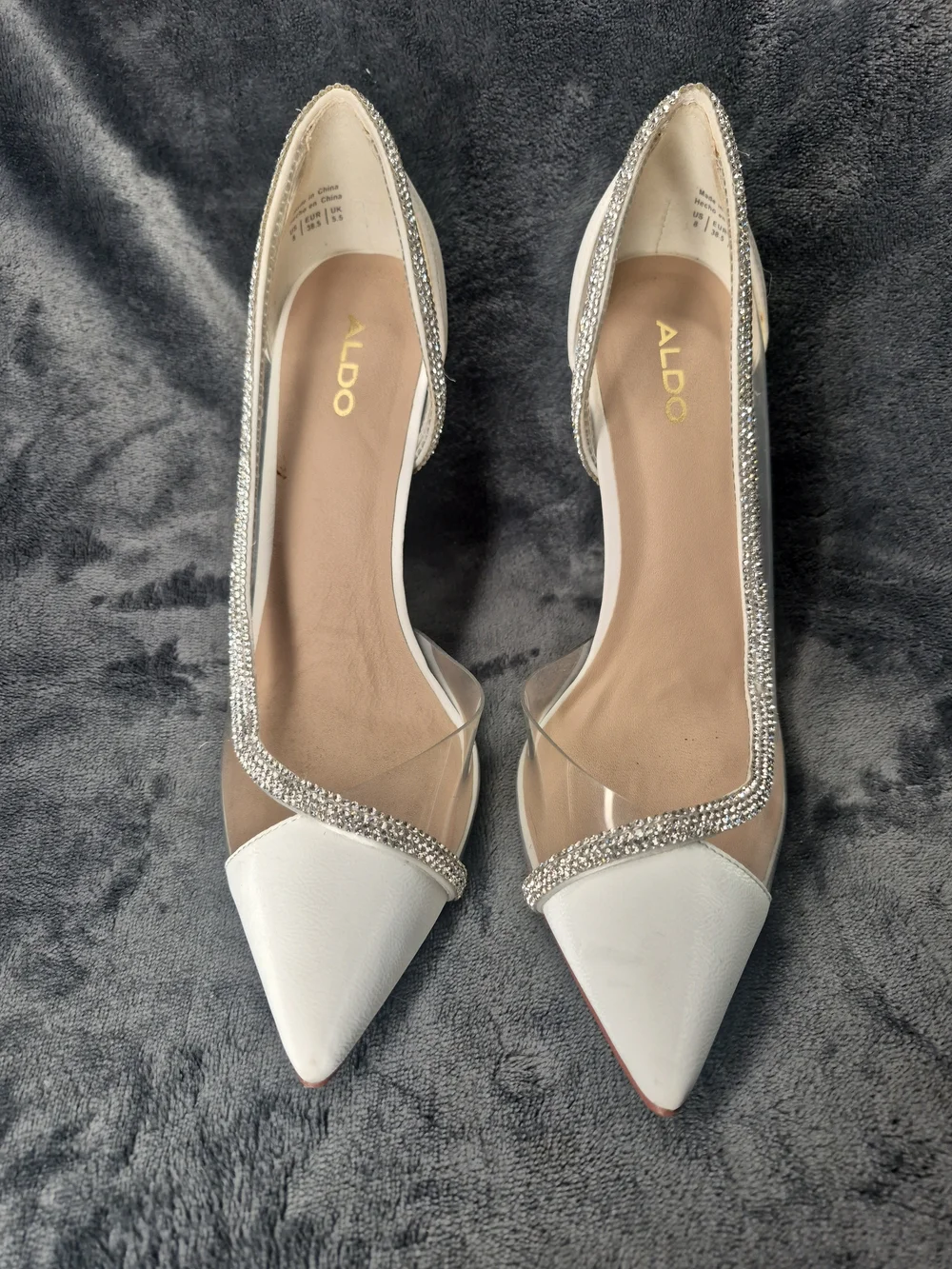 Aldo Fibeth Women's Heeled Pumps  White Pointed Shimmering Rhinestone  Size 8